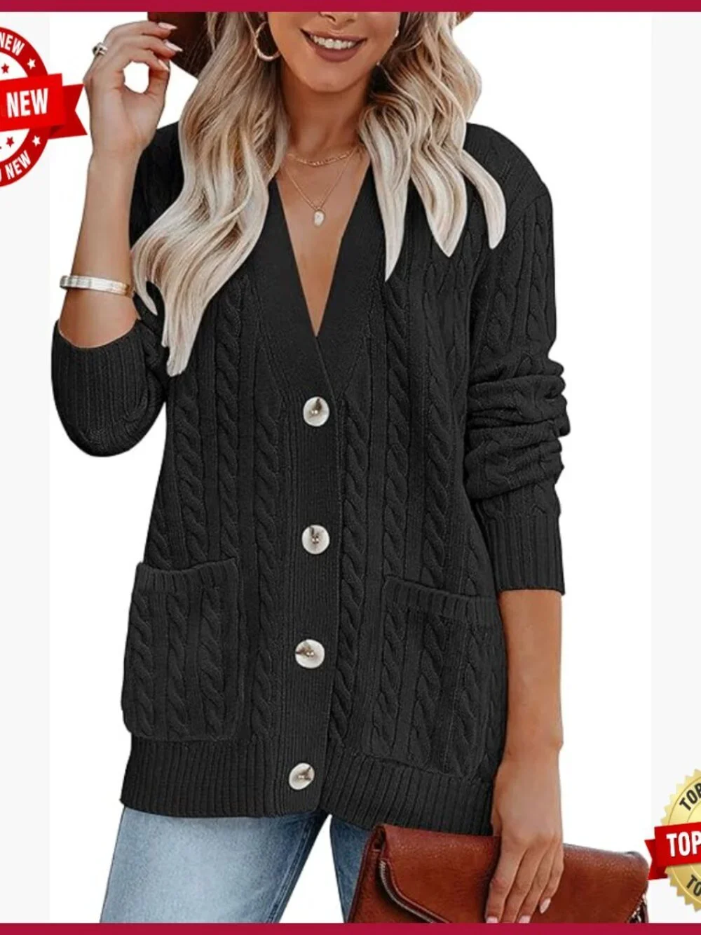 Cardigan Sweater for Women Cable Knit Button Up Open Front Long Sleeve